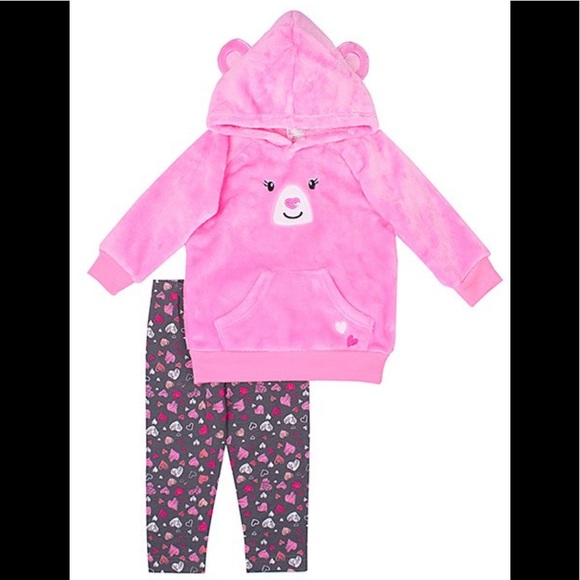 Nannette Pink Bear Hoodie & Gray Heart Leggings